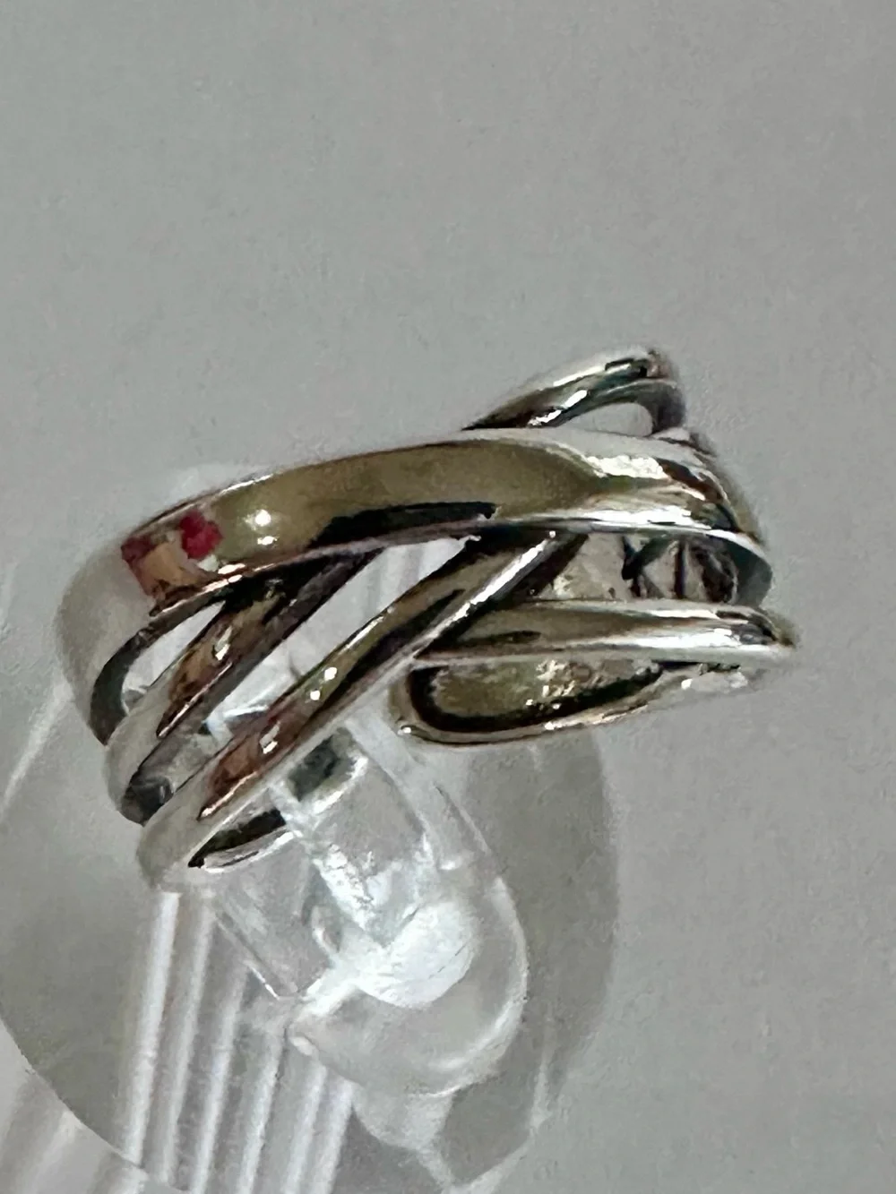 Silver Tone Crossover Open Band Ring Adjustable NWOT